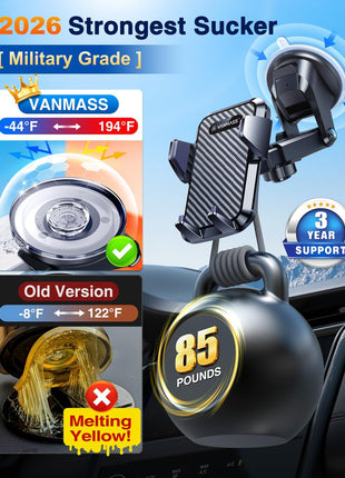 VANMASS【85+LBS Strongest Suction & Military-Grade Ultimate Car Phone Mount【Patent & Safety Certs】 Cell Phone Holder for Dash Windshield Vent for iPhone 17 Pro Max Automobile Accessory Kits,Ink Black
