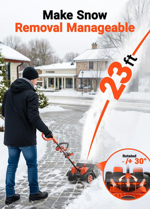 VOLTASK Cordless Snow Shovel with Wheels, 48V | 16-Inch | 4-Ah Brushless Cordless Snow Blower, Battery Snow Blower with Directional Plate & LED Lights (2 * 24V Battery & Dual Quick Charger Included)