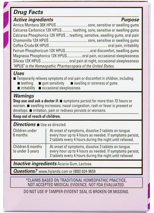 Hyland's Baby Nighttime Oral Pain Relief Tablets - 125-Count, Up to 62 Doses - Baby and Toddler Soothing Tablets with Chamomile for Discomfort, Irritability & Swelling