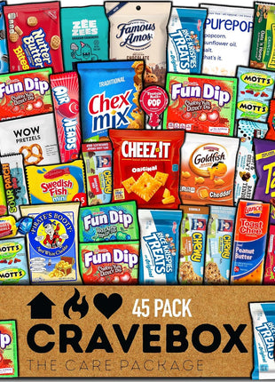 CRAVEBOX Snacks Box Variety Pack Care Package (45 Count) Easter Treats Gift Basket Adults Kids Grandkids Guys Girls Women Men Boyfriend Birthday Cookies Chips College Student Office School
