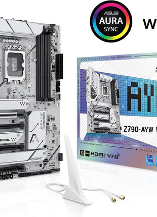ASUS Z790-AYW WiFi W II Intel Z790 (LGA 1700) ATX Motherboard with PCIe® 5.0, 3X M.2, 12+1 DrMOS, DDR5, WiFi 6, 2.5Gb LAN, HDMI, USB 10Gbps Type-C®, USB 10Gbps Type-C®, ThunderboltTM, USB4®, Aura Sync