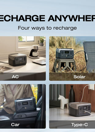 EF ECOFLOW Portable Power Station RIVER 2, 256Wh LiFePO4 Battery/ 1 Hour Fast Charging, 2 Up to 600W AC Outlets, Solar Generator (Solar Panel Optional) for Outdoor Camping/RVs/Home Use