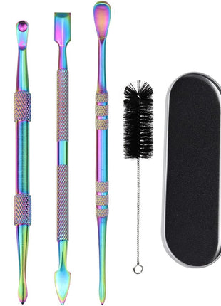 Yullmu 5-Piece Wax Carving Tool Rainbow Stainless Steel Tools with 5ml Silicone Container and 1 Cleaning Brush
