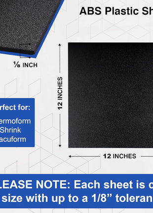Duco ABS Plastic Sheet 1/8" (3mm) Thick 12" x 12" - 1 Pack of USA-Made Textured & Matte ABS Black Sheet - Heat Moldable Plastic Panel for Home Decor, Crafts, Robotics, DIY Projects and Industrial