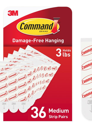 Command Indoor Medium Replacement Strips, 36 Strips | Replacement Strips, Holds up to 3 lb, Damage Free Wall Hanging, Re-Hang Medium Hooks for Home Decor and Wall Decor
