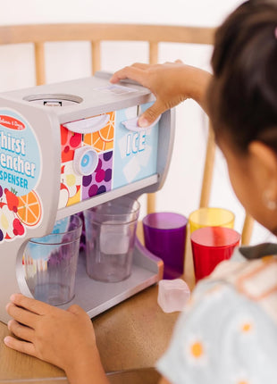 Melissa & Doug Thirst Quencher Wooden Drink Dispenser with Juice Inserts, Ice Cubes & Play Kitchen Accessories, Preschool Learning Toys for Girls & Boys 3+ - FSC Certified