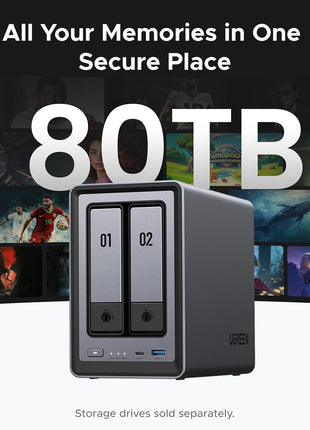 UGREEN NAS DXP2800 2-Bay, Ideal for Content Creators and Enthusiasts | Intel N100 Quad-Core CPU, 8GB DDR5 RAM, 2.5GbE, 2X M.2 NVMe Slots, 4K HDMI, Desktop NAS Network Attached Storage (Diskless)
