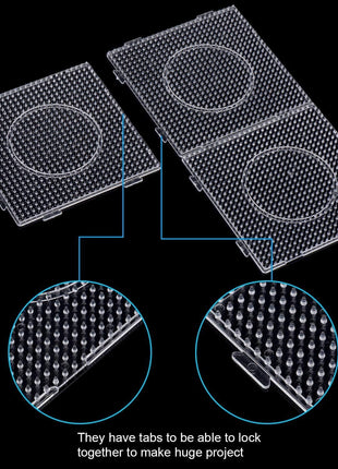 H&W 4PCS 5mm Fuse Beads Boards, Large Clear Pegboards Kits, with Gift 4 Lroning Paper (WA3-Z1)