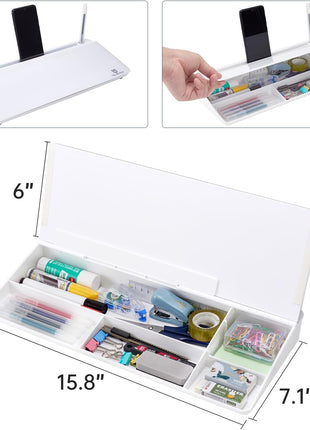 TSJ OFFICE Small Desktop Whiteboard -Glass Dry Erase Board Computer Keyboard Stand White Board Surface Pad with Drawer, Desk Organizers with Accessories for Office, Home, School Supplies