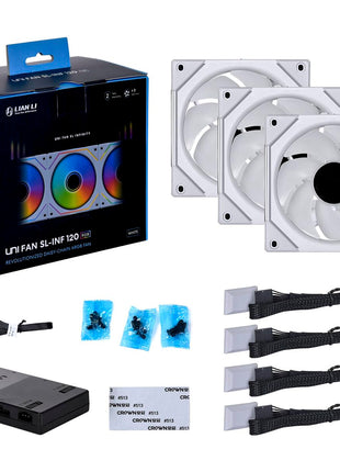 Lian Li UNI Fan SL-INF 120 RGB Infinity Mirror ARGB Fan 120mm White 3-Pack Controller