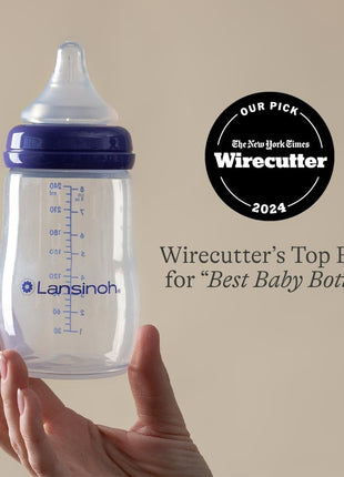Lansinoh Anti-Colic Baby Bottles, BPA-Free Plastic, 8 Ounces, 3 Count, Medium Flow Nipples (Size M), Breastfeeding Bottle with NaturalWave Design, Baby Essentials