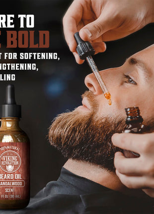 Viking Revolution Sandalwood Beard Oil for Men - Natural Mens Beard Oil with Argan Oil and Jojoba Oil - Beard Softener, Strengthens and Moisturizes - Beard Conditioner for Men (Sandalwood, 1 Pack)
