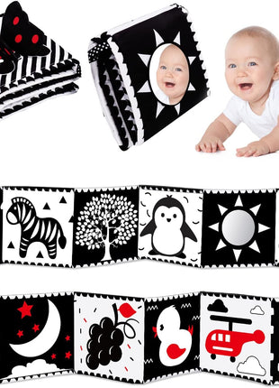 Black and White High Contrast Toys for Baby 0-3 3-6 months Infant Tummy Time Soft Crinkle Book Mirror Sensory Toys 0 2 4 5 6 Month Old Babies Boy Gril Newborn Development Christmas Stocking Stuffer