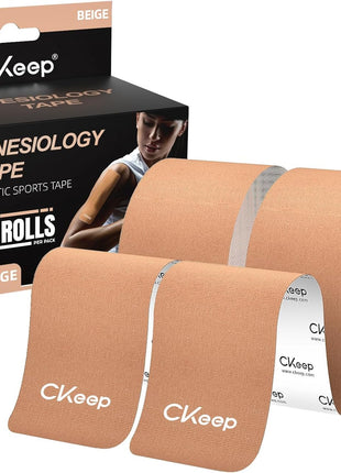 CKeep Uncut Kinesiology Tape(2 Rolls), Original Cotton Elastic Premium Athletic Tape,Latex Free Hypoallergenic, 2inch x 16ft, Beige