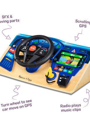 Melissa & Doug Vroom & Zoom, Interactive Wooden Dashboard, Racing Car Steering Wheel Toy, Lights & Sounds, Preschool Learning Toys for Girls & Boys 3+ - FSC Certified
