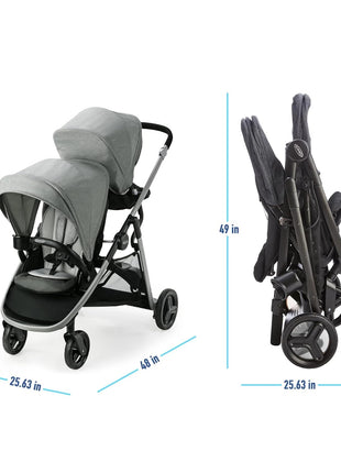 Graco Ready2Grow LX 2.0 Double Stroller Features Bench Seat and Standing Platform Options, Clark