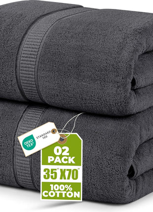 Utopia Towels Jumbo Bath Sheets, 2 Pack, 35x70 in, 600 GSM Cotton, Grey | Extra Large Ring Spun Cotton Bath Sheets - Soft, Plush, Quick-Drying, Highly Absorbent, Great for Everyday Use