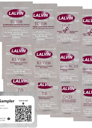 Lalvin Sampler Wine Yeast (12 Pack) - Make Wine Cider Mead Kombucha At Home - 5 g Sachets - Saccharomyces cerevisiae - Sold by CAPYBARA Distributors Inc.