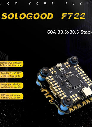 SoloGood F722 FPV Flight Controller Stack ICM42688P F722 Flight Controller with 60A 4in1 ESC 30X30mm 2-6S for FPV Freestyle Drones Parts
