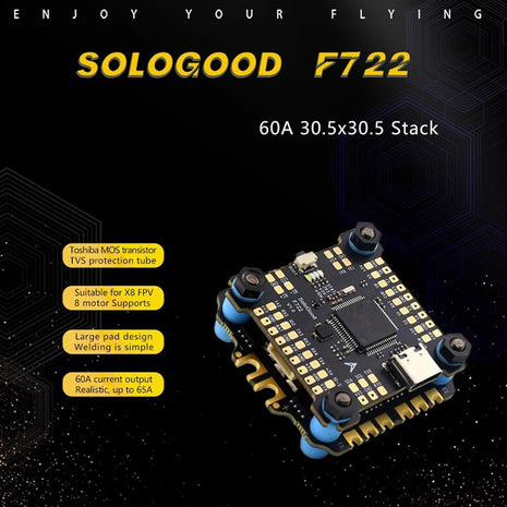 SoloGood F722 FPV Flight Controller Stack ICM42688P F722 Flight Controller with 60A 4in1 ESC 30X30mm 2-6S for FPV Freestyle Drones Parts