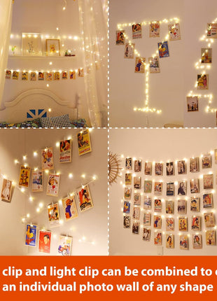 HXWEIYE 120LED Warm White 40Ft Fairy String Light with 52 Clear Clips & 12 Hooks, USB Powered, Waterproof, 8 Modes & Timer, Perfect for Indoor/Outdoor, Bedroom, Party, Wedding Decor
