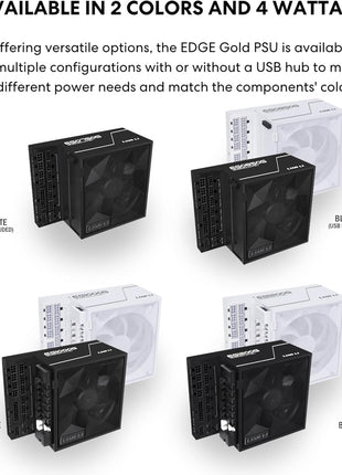 Lian Li EDGE850W Fully Modular Low-Noise ATX Power Supply - ATX 3.1 & PCIE 5.1 Compliant - Cybenetics Gold Efficiency - 12V-2x6 Cable - L-Shape Design - Without USB/Fan Hub - Black (EG0850G.B)