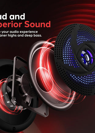 Pyle Marine Speakers -5.25 Inch 2 Way Waterproof and Weather Resistant Outdoor Audio Stereo Sound System with LED Lights,180 Watt Power and Low Profile Slim Style -1 Pair -PLMRS53BL (Black)