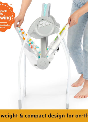 Bright Starts Playful Paradise Portable Compact Automatic Baby Swing with Music, Unisex, Newborn +