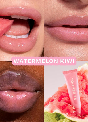 Tower 28 LipSoftie Tinted Lip Balm Treatment - Hydrating Glossy Balm + Overnight Lip Mask with Jojoba Oil + Shea Butter - Sweet, Cushiony Formula for Smooth, Soft Lips - Watermelon Kiwi (0.38 oz)