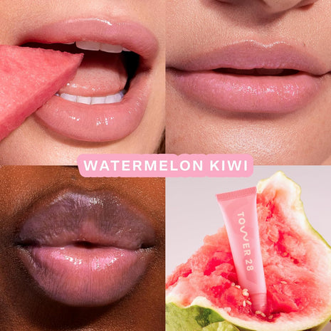 Tower 28 LipSoftie Tinted Lip Balm Treatment - Hydrating Glossy Balm + Overnight Lip Mask with Jojoba Oil + Shea Butter - Sweet, Cushiony Formula for Smooth, Soft Lips - Watermelon Kiwi (0.38 oz)