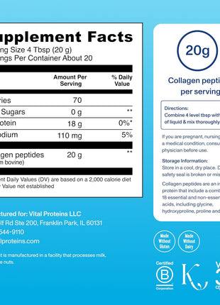 Vital Proteins Collagen Peptides Powder, Unflavored, 14.3oz | Grass-Fed Collagen Peptides, Supports Hair Skin & Nails, Bones & Joints, 20 Servings