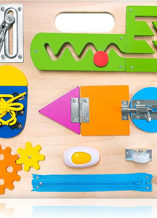 Montessori Busy Board for Toddlers, Wooden Sensory Toys, Preschool Learning Activities for Fine Motor Skills Travel Toy, Basic Life Skills Educational Gifts for 1 2 3 Years Old Kids Boys Girls