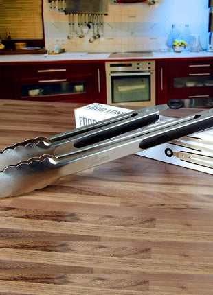 Hotec Stainless Steel Kitchen Tongs, Set of 2-9 inch and 12 inch, Locking Metal Food Tongs for Cooking, Serving, BBQ, Grill Non-Slip Grip