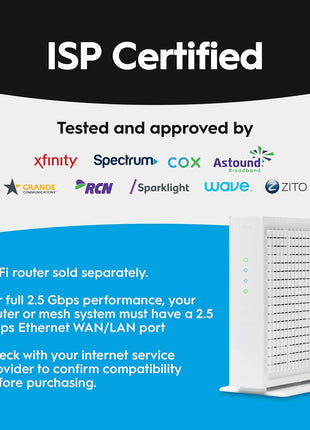 Hitron CODA56 DOCSIS 3.1 Cable Modem ONLY (NOT Fiber) | 2.5 Gbps | NO WiFi/Voice/Router | Single Ethernet Port | Xfinity/Spectrum/Cox Compatible | Requires Separate WiFi Router