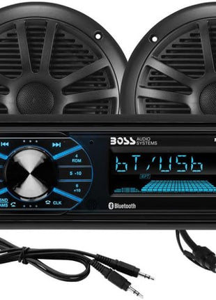 BOSS Audio Systems MCBK634B.6 Marine Boat Stereo & 6.5 Inch Speakers - Bluetooth, No CD DVD Player, Radio Receiver Head Unit, Dipole Antenna