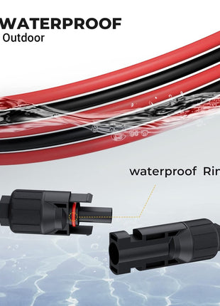 BougeRV 20 Feet 10AWG Solar Extension Cable with Female and Male Connector with Extra Pair of Connectors Solar Panel Adaptor Kit Tool (20FT Red + 20FT Black)