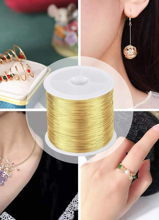 MIKIMIQI Jewelry Wire - 328Ft, 26 Gauge, Tarnish Resistant, Copper, 0.4mm X 100m (Gold)