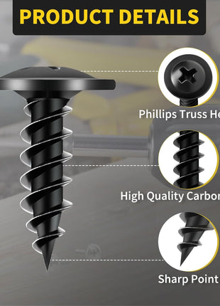 Wood Screws 1/2 Inch, 160 PCS FIXLINK Premium Phillips Truss Head Black Wood Screws, Self Tapping Electrophoresis Modified Fast Truss Head Wood Screw Used in Indoor Furniture, Woodworking (#8 x 1/2")