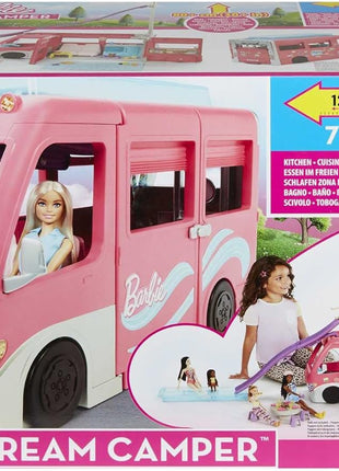 Barbie Camper, Doll Playset with 60 Accessories, 30-Inch-Slide and 7 Play Areas, Dream Camper (Amazon Exclusive)