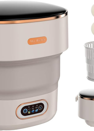 Portable Washing Machine,16L Foldable Mini Washer Machine with Spin Basket Laundry,Collapsible Small Underwear Washer Machine with 3 Cleaning Modes for Apartment Home Hotel Camping (Khaki)