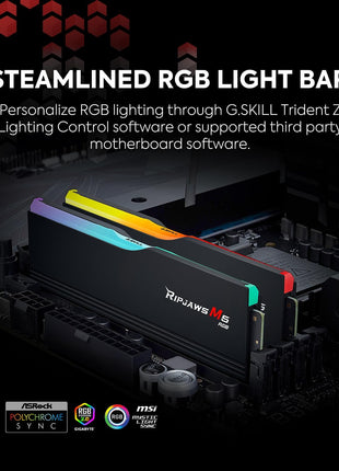 G.SKILL Ripjaws M5 RGB Series DDR5 RAM (Intel XMP 3.0) 32GB (2x16GB) 6800MT/s CL34-45-45-108 1.40V Desktop Computer Memory U-DIMM - Matte Black (F5-6800J3445G16GX2-RM5RK)