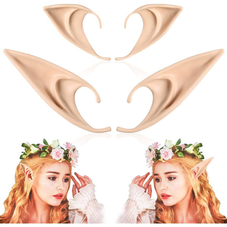 FRESHME Fairy Pixie Elf Ears - Short and Long Style Cosplay Pointed Silicone Ears Halloween Costume Renaissance Accessories Vampire Ears Christmas Dress Up Makeup Party Fairycore Accessories