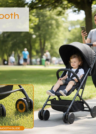 Jovial Lightweight Travel Baby Stroller with One-Hand Easy Fold, Compact Portable Baby Stroller for Everyday Use and Family Travel, with Canopy, Basket, and Included Storage Bag