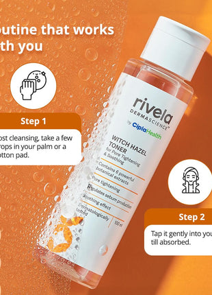 Rivela Dermascience Witch Hazel Face Toner By Cipla | For Pore Tightening & Soothing | Alcohol Free | Hydrating Toner For Glowing Skin | With 6 Botanical Extracts | Regulates Sebum Production | 100 ml