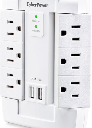CyberPower CSP600WSURC2 Surge Protector, 1500J/125V, 6 Swivel Outlets, 2 USB Charging Ports, Wall Tap Design, White, UL listed