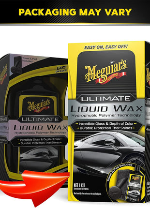 Meguiar's Ultimate Liquid Wax, Improved Liquid Car Wax Formula for Durable Protection that Shines, Premium Towel and Applicator Pad Car Accessories Included, 16 Oz Bottle