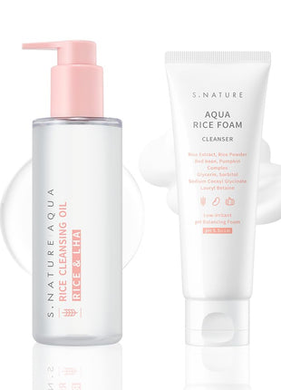 S.NATURE Mild Cleanser Duo For Faicial Cleansing: Aqua Rice Cleansing Oil 200ml + Aqua Rice Foam Cleanser 160ml
