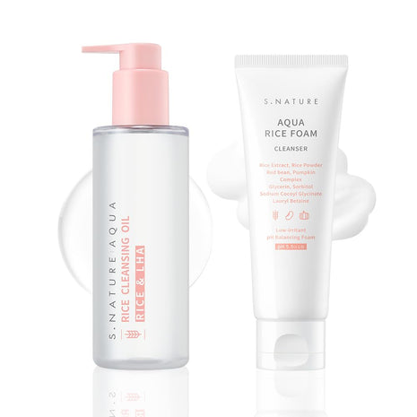 S.NATURE Mild Cleanser Duo For Faicial Cleansing: Aqua Rice Cleansing Oil 200ml + Aqua Rice Foam Cleanser 160ml