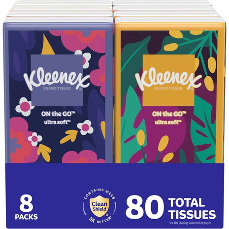 Kleenex On-The-Go Facial Tissues, 8 Travel Packs, 10 Tissues per Pack