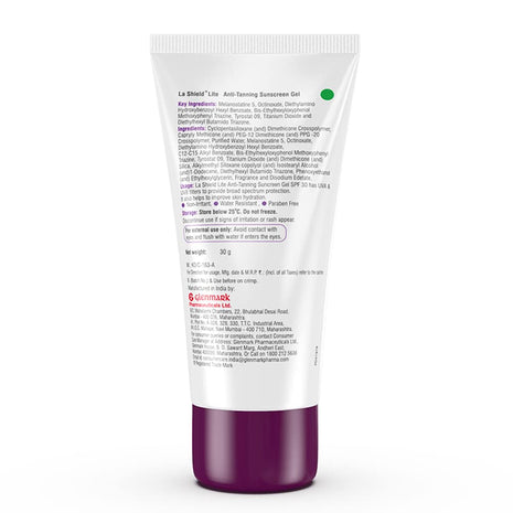 La Shield Lite SPF 30+ And PA+++ Anti -Tanning | Mineral Based Sunscreen Gel | Suitable For All Skin Types, 30 Grams,8904091145676